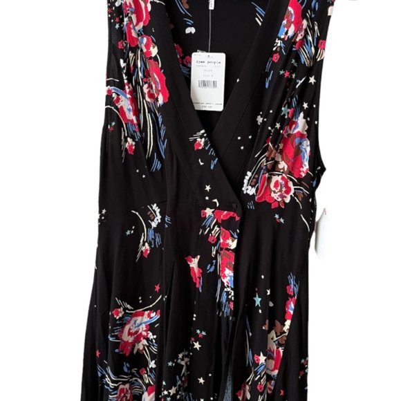 🆕NWT Free People Black Dress floral sleeveless mini Sz M - Picture 3 of 10